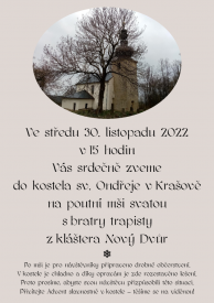 Kostel sv. Ondřeje Krašov - Poutní mše 30.11.2022 pozvánka 1